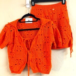 yllw Knit Cover Up Set Small Orange Beach Vacation Travel Festival Stretch